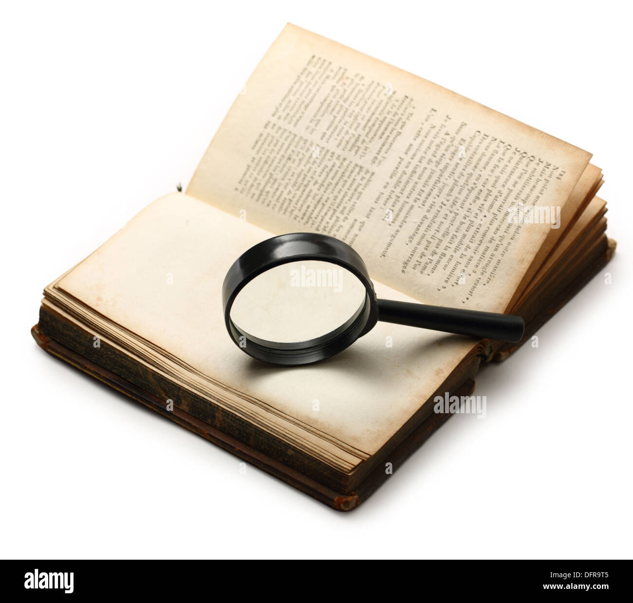 Magnifying glass and old book on the white background Stock Photo - Alamy