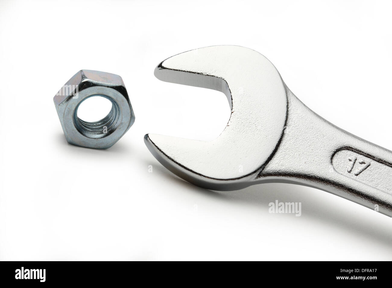 Screw nut and metallic wrench Stock Photo Alamy