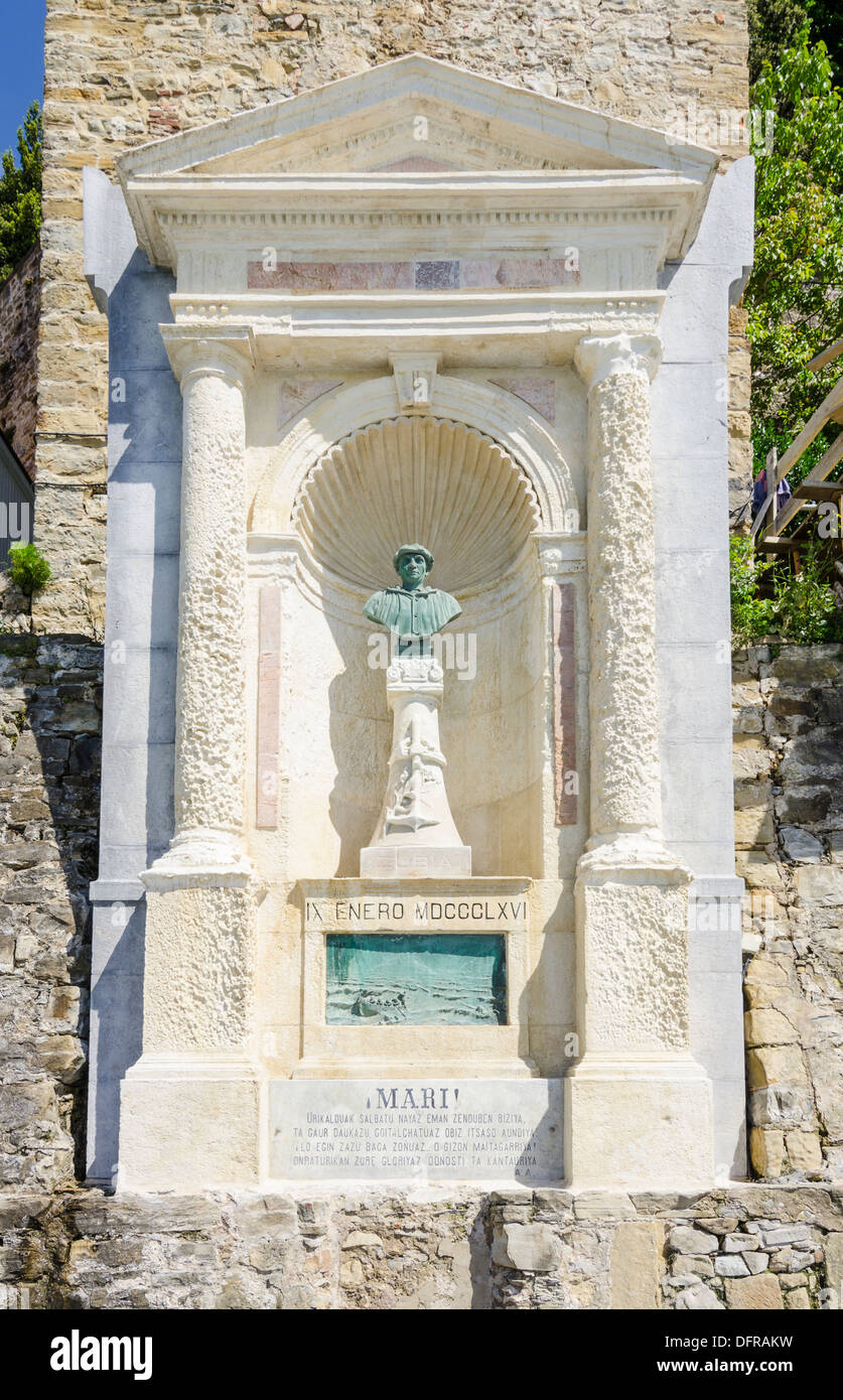 Jose Maria Zubia Cigaran known as Mari, a hero fisherman in the Basque region remembered by a monument in San Sebastian, Spain Stock Photo