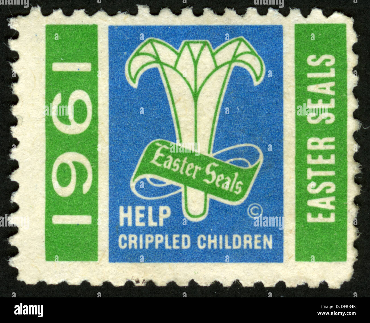 1961 year,post mark,stamp,help crippled children, Easter Seals Stock Photo
