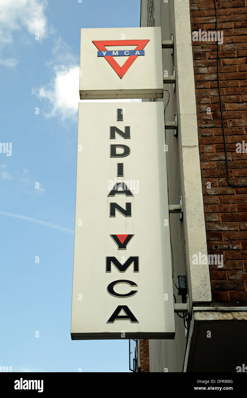 Indian YMCA Hostel sign, Fitzroy Square, Fitzrovia London, England UK ...