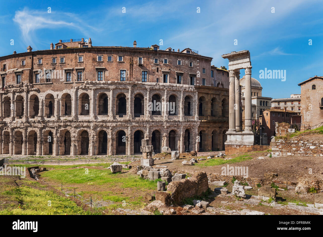 Theater of Marcellus, Teatro di Marcello and the ruins of the Temple of Apollo of Sosianus, Rome, Lazio, Italy, Europe Stock Photo