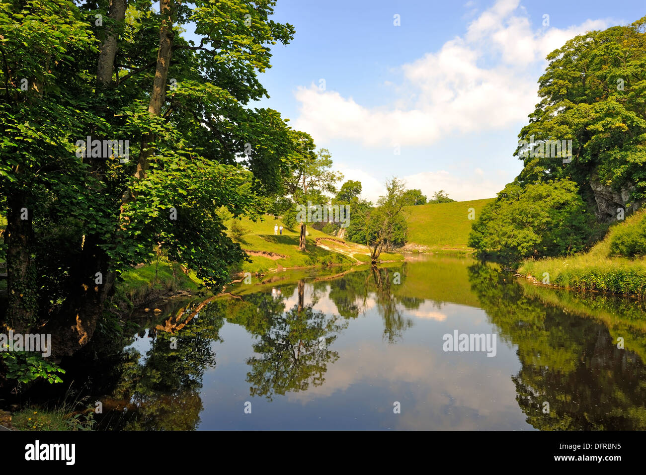 Reflections in the River Wharfe above Burnsall, Yorkshire Dales National Park, England Stock Photo