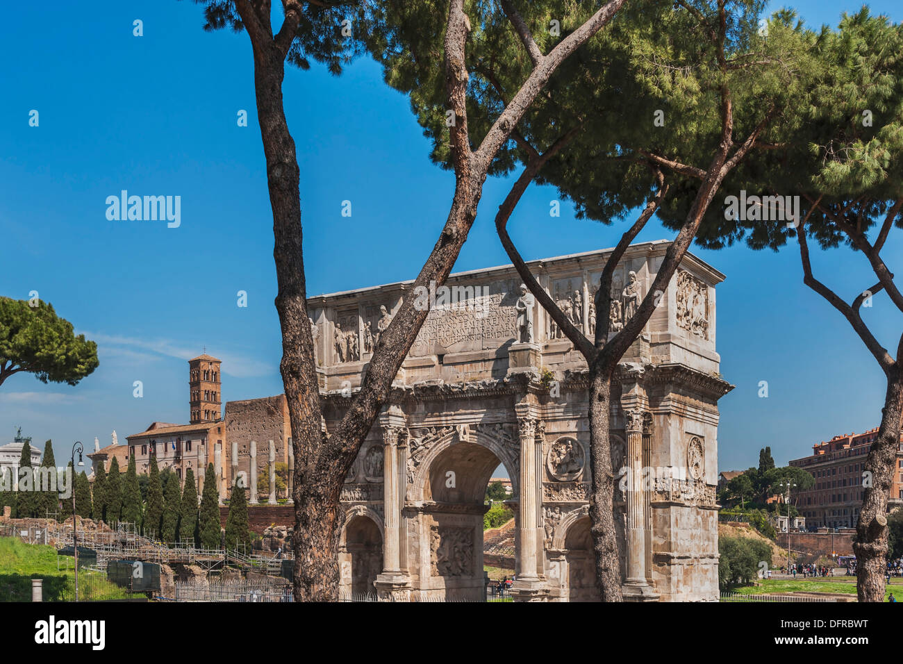 The Arch of Constantine (Arco di Costantino) is located in front of the Colosseum, Rome, Lazio, Italy, Europe Stock Photo
