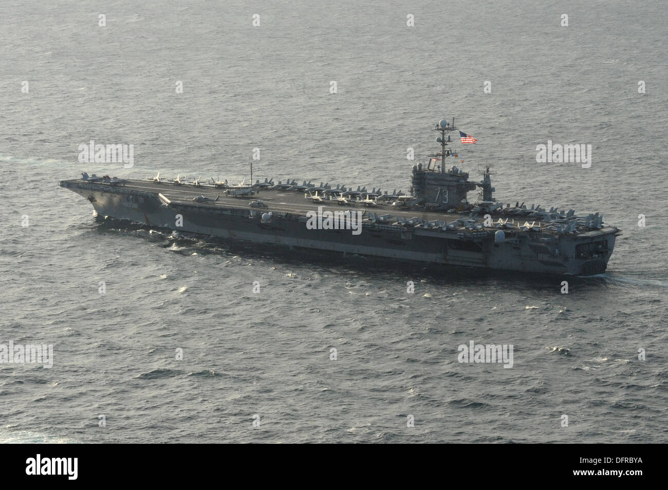 The aircraft carrier USS George Washington (CVN 73), flagship of the George Washington Carrier Strike Group, is conducting exercises with the Republic of Korea navy to strengthen maritime interoperability and U.S.-ROK alliance. Stock Photo
