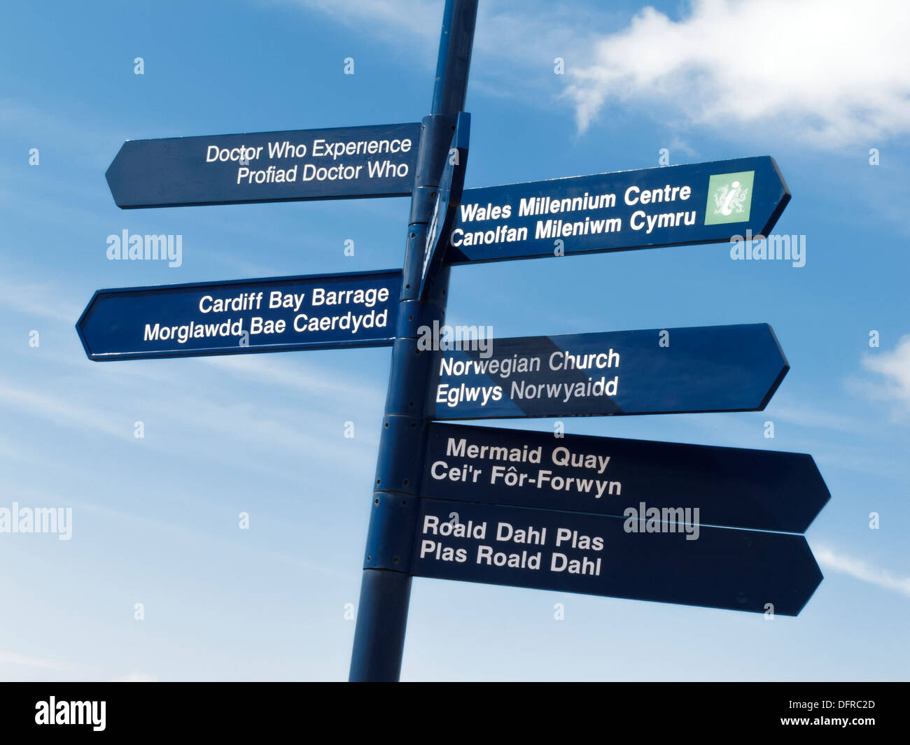 Direction signpost Cardiff Bay Cardiff Wales Stock Photo