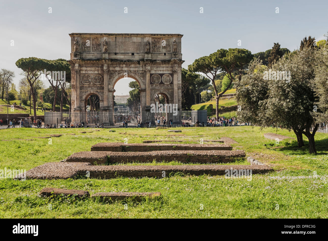 The Arch of Constantine (Arco di Costantino) is located in front of the Colosseum, Rome, Lazio, Italy, Europe Stock Photo