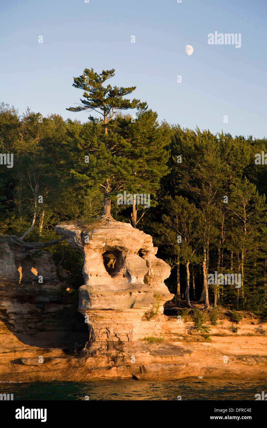 The Pictured Rocks as seen from a tourboat in the Pictured Rocks National Seashore near Munising. Stock Photo