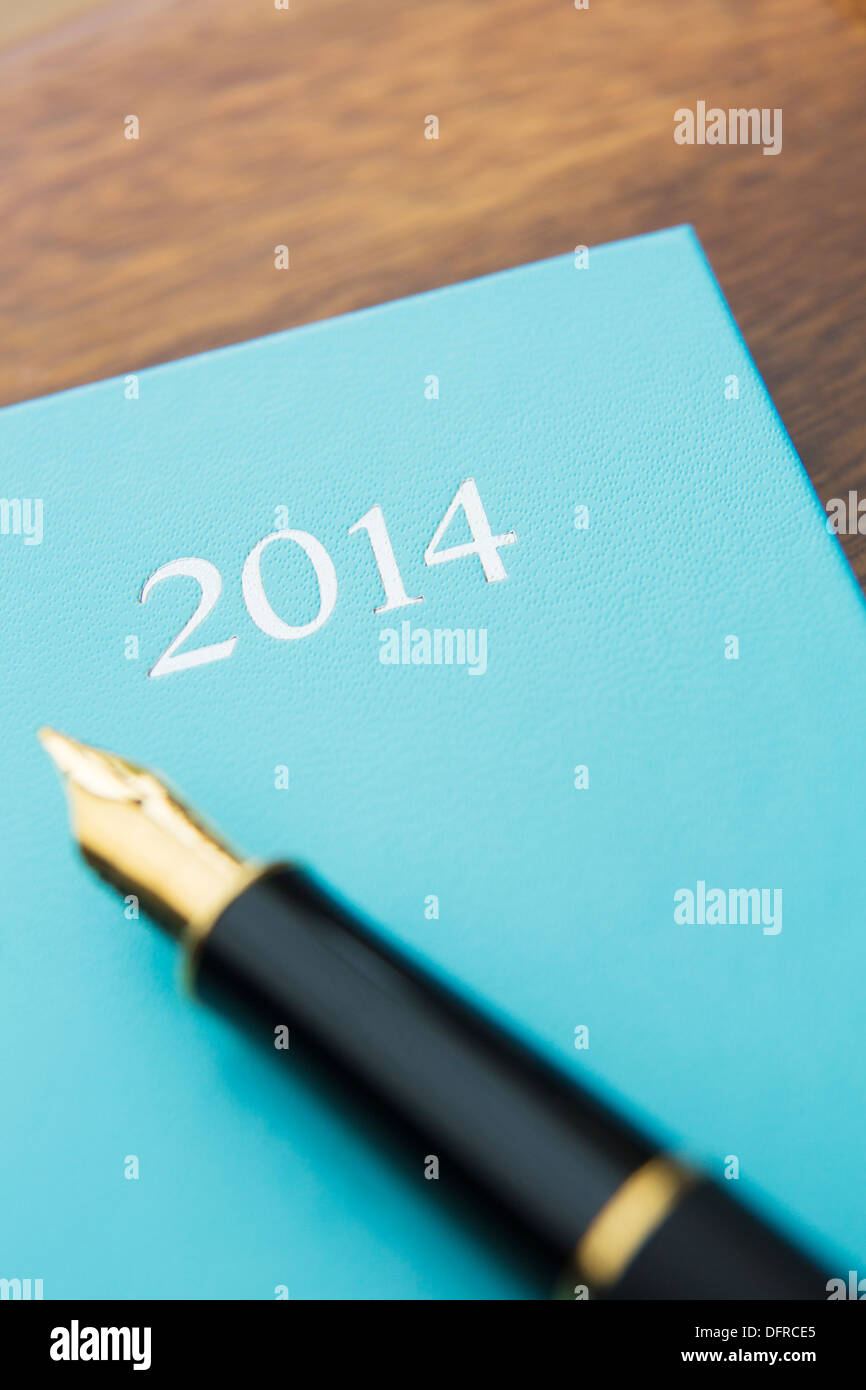 2014 Diary With Fountain Pen Stock Photo