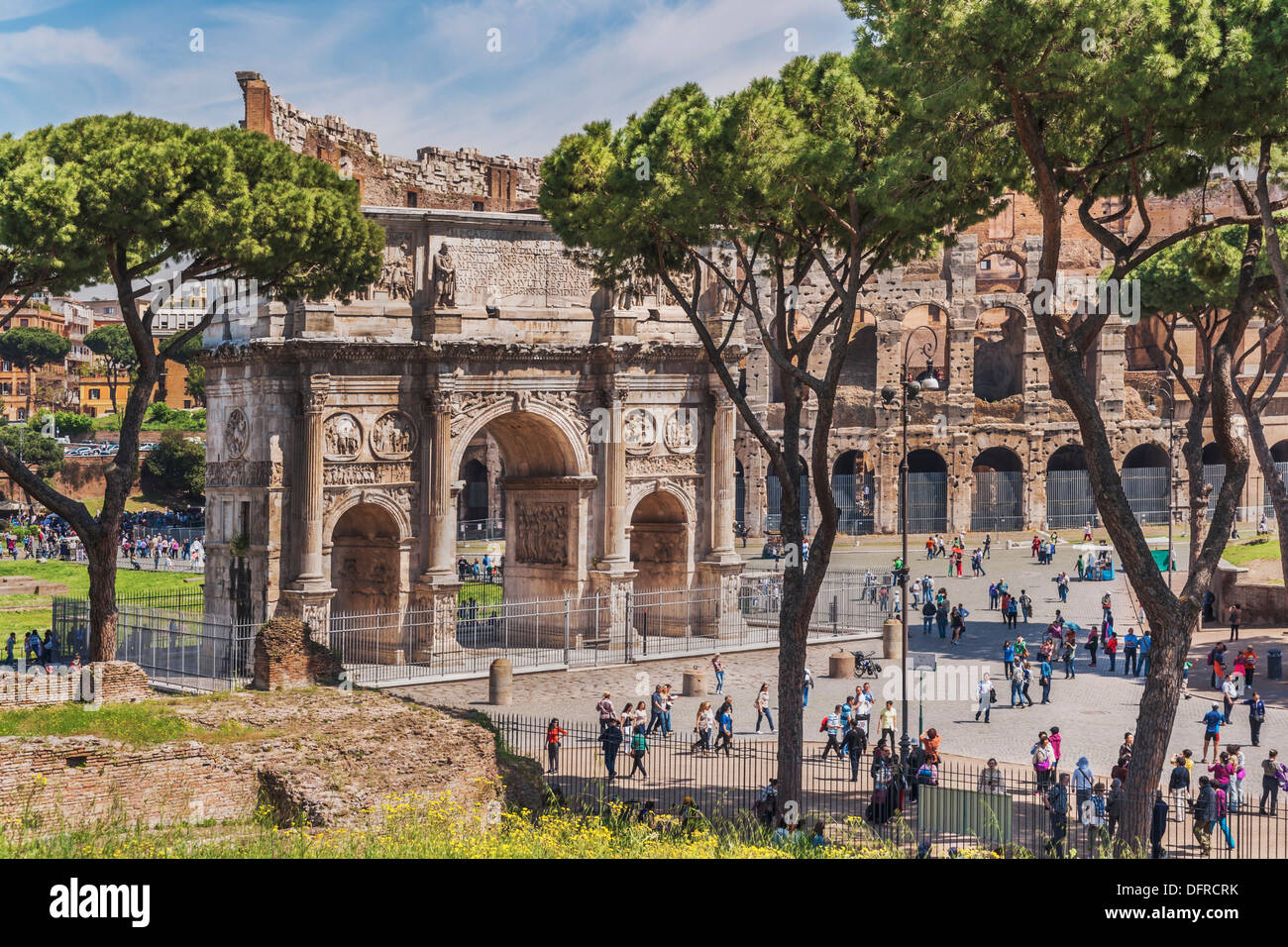 Arch of Constantine (Arco di Costantino) is located in front of the Colosseum. It was built from 312 to 315, Rome, Italy, Europe Stock Photo