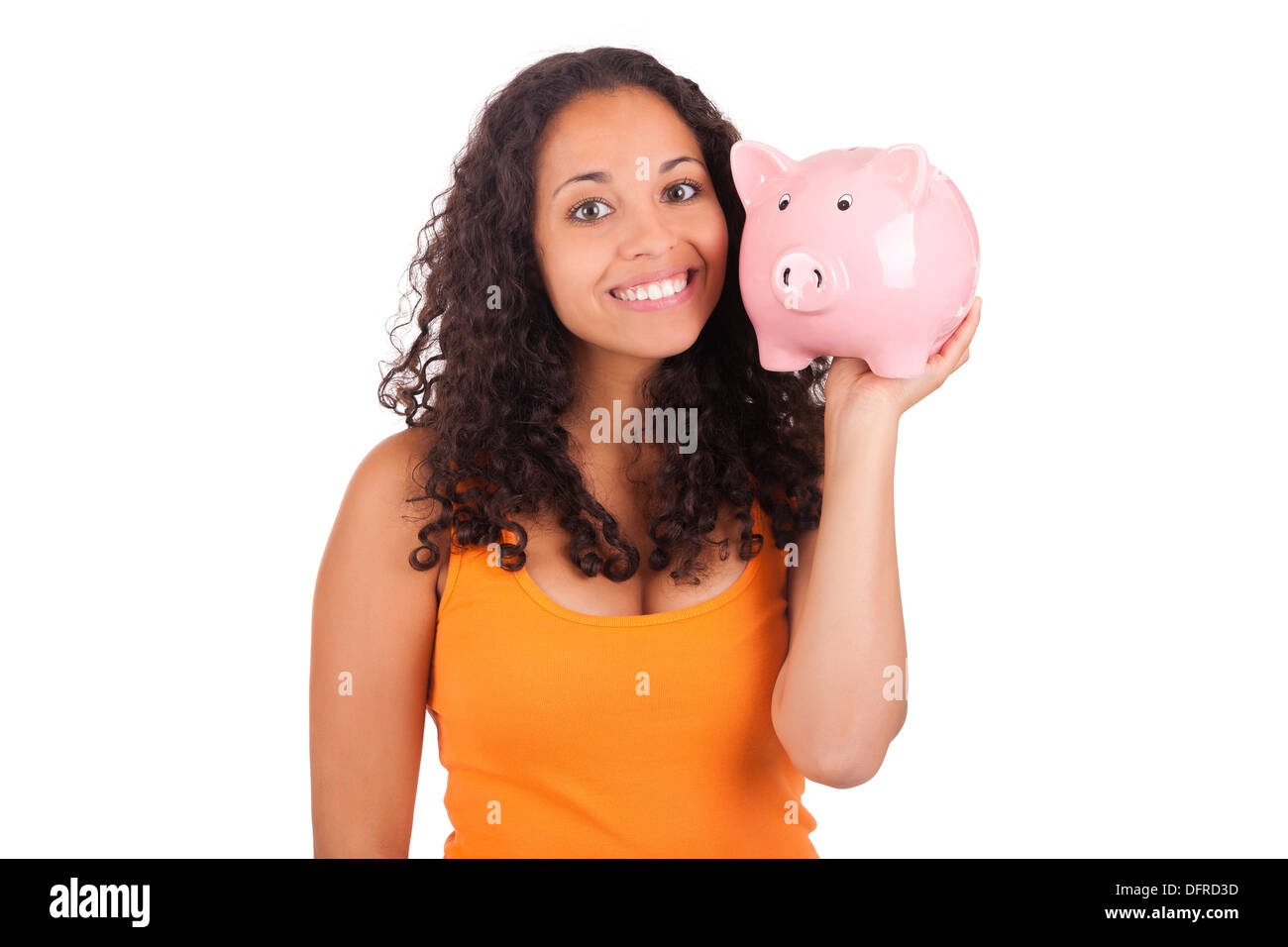 Young african american woman with piggy bank isolated Stock Photo - Alamy