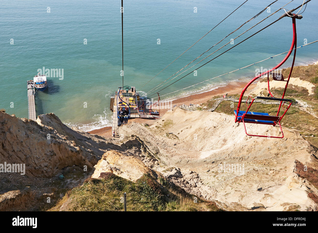 Isle of Wight Alum Bay chair lift taking visitors to see the multi