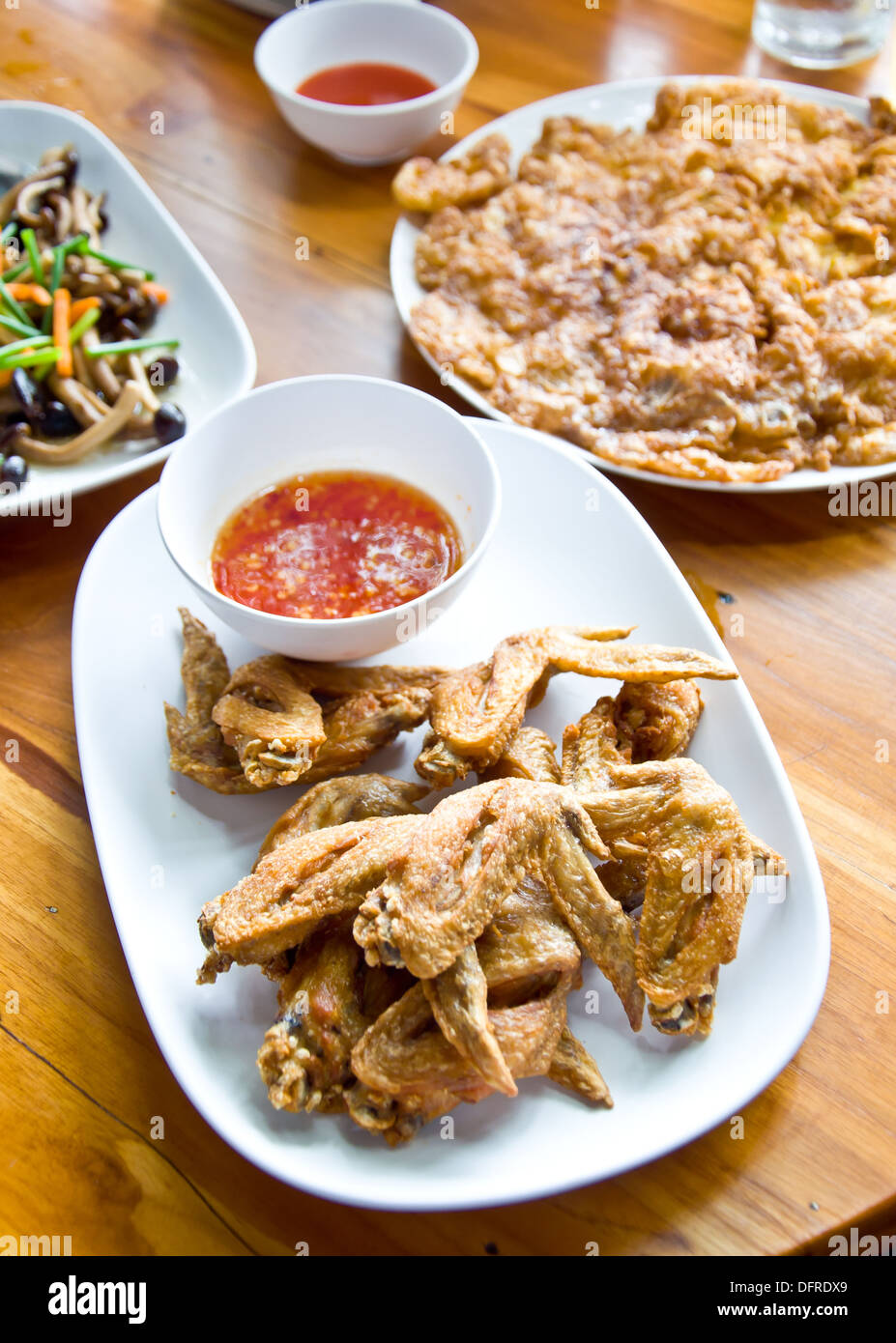 fried chicken wing and fried egg for food Stock Photo Alamy