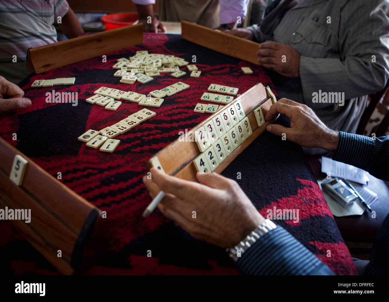 Kurdish Men Playing Dominoes, Erbil, Kurdistan, Iraq Stock Photo