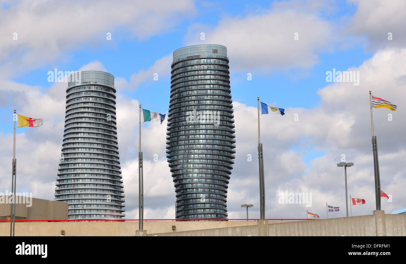 Modern unorthodox tower blocks in Mississauga, Ontario, Canada Stock Photo