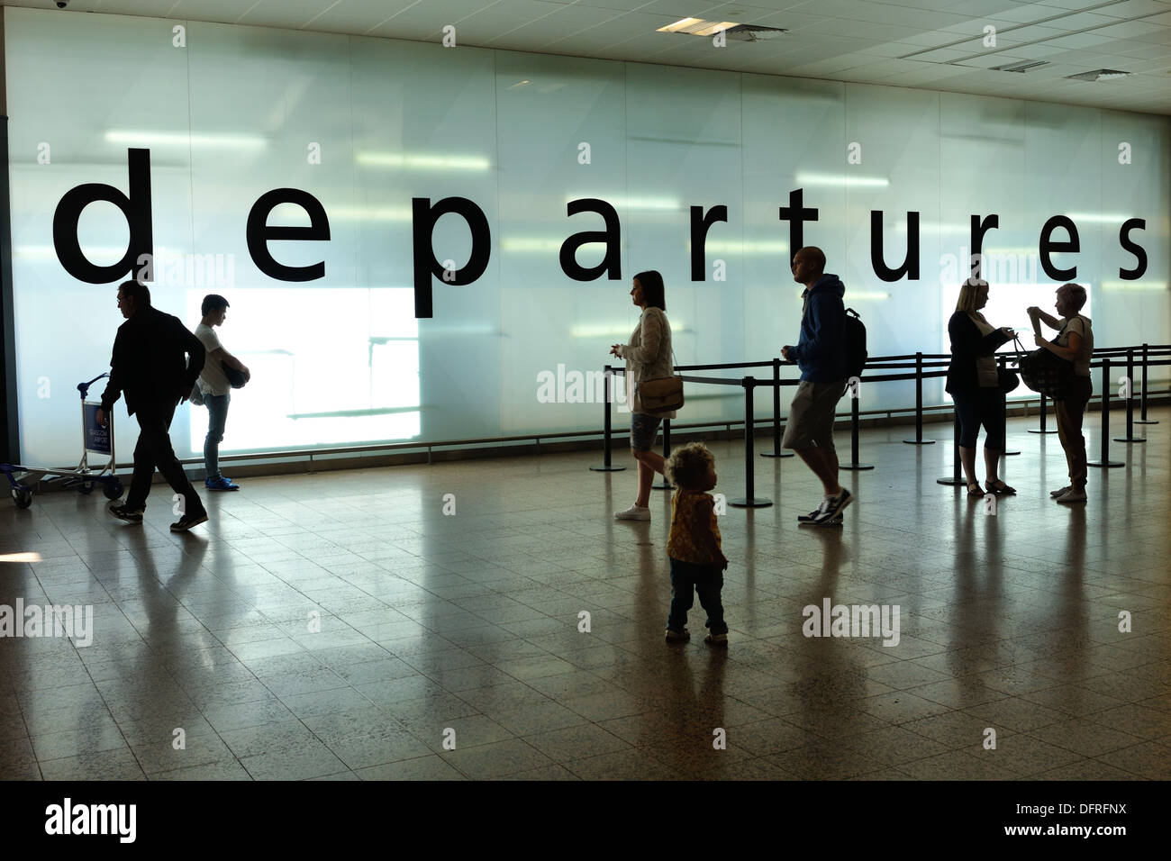 Airport departure lounge entrance in Glasgow, Scotland Stock Photo