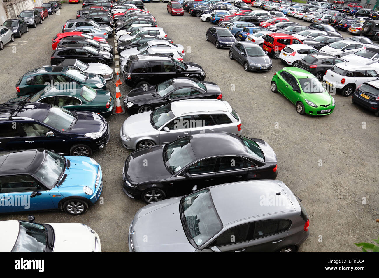 A Car Park on derelict waste ground in Glasgow city centre, Scotland, UK Stock Photo