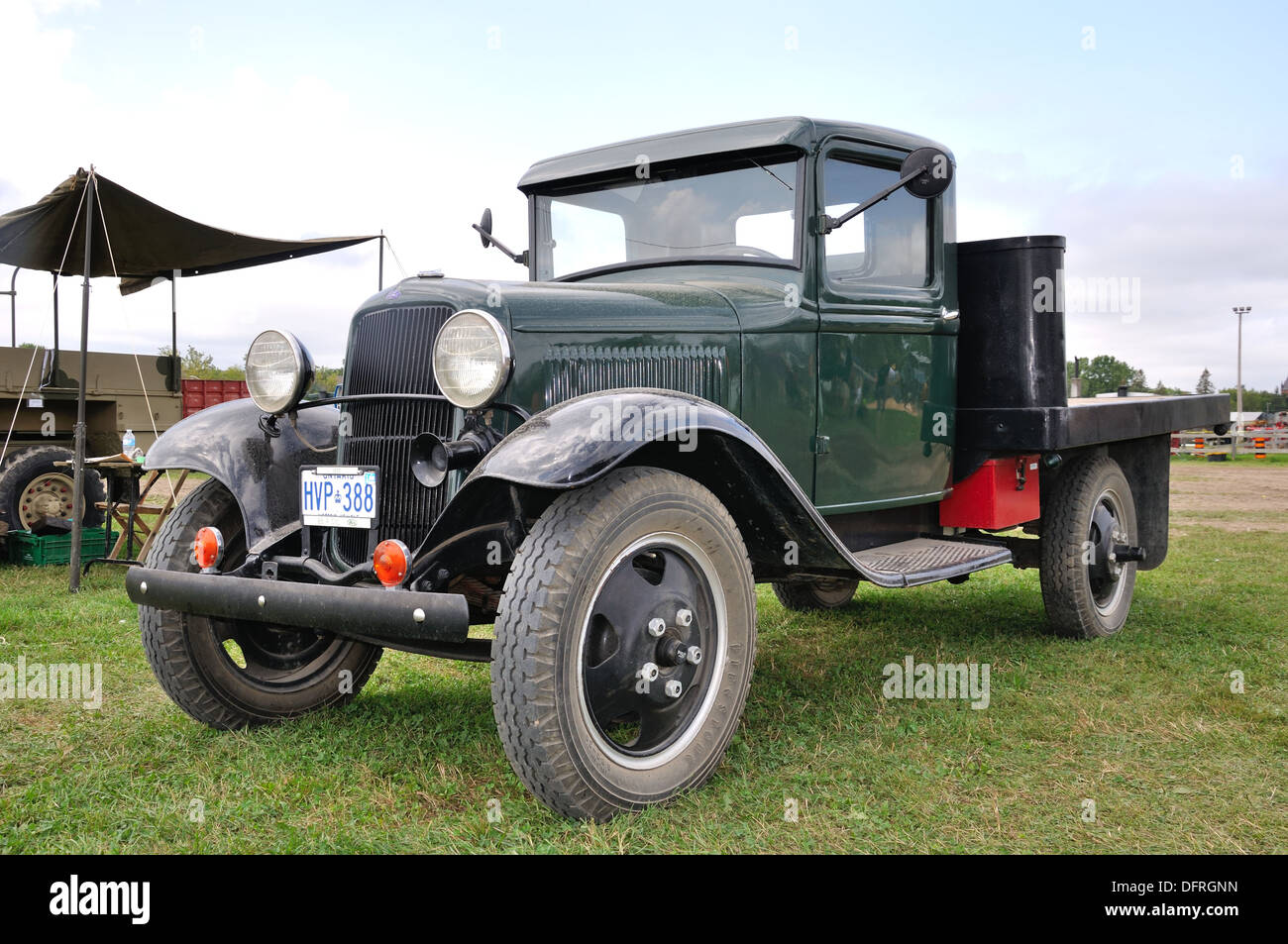 Restored Model A Ford flatbed truck on display at Milton fairground