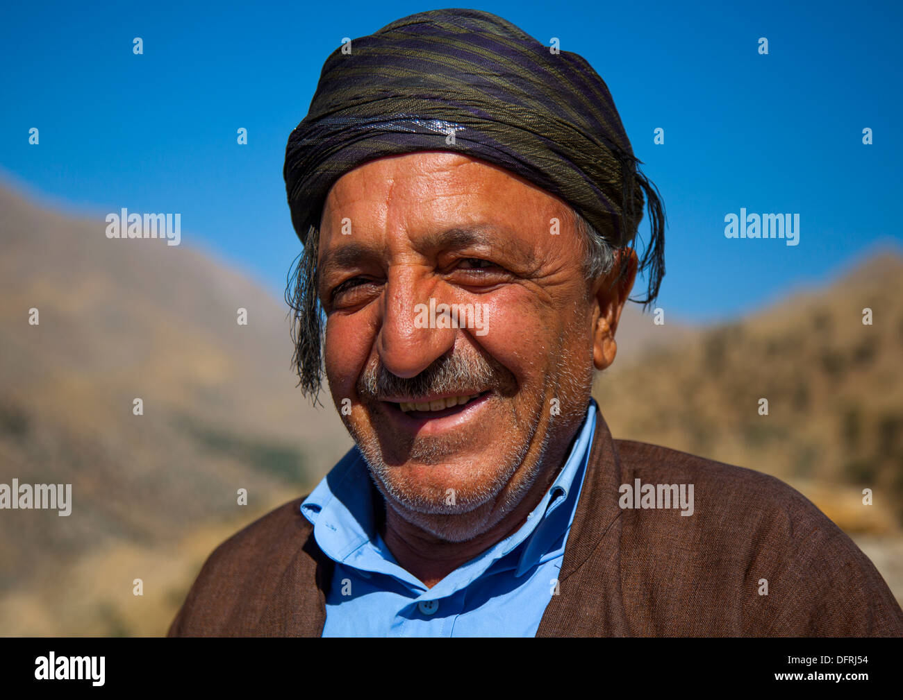 Smiling Kurdish Man, Palangan, Iran Stock Photo