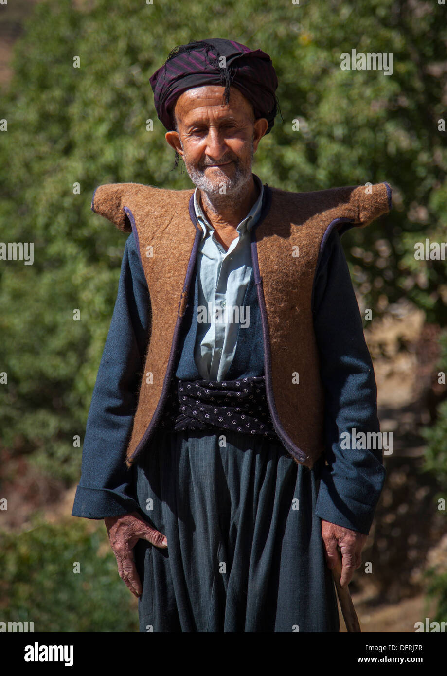 Kurdish Old Man With Traditional Clothing, Howraman, Iran Stock Photo