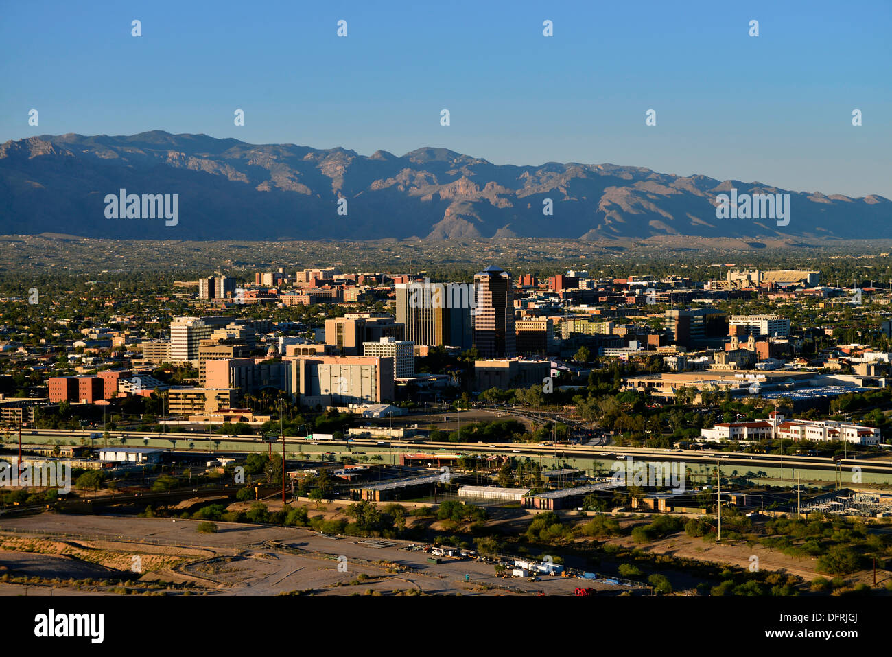 Tucson, Arizona, USA, with the Santa Catalina Mountains in the Coronado National Forest, Sonoran Desert. Stock Photo