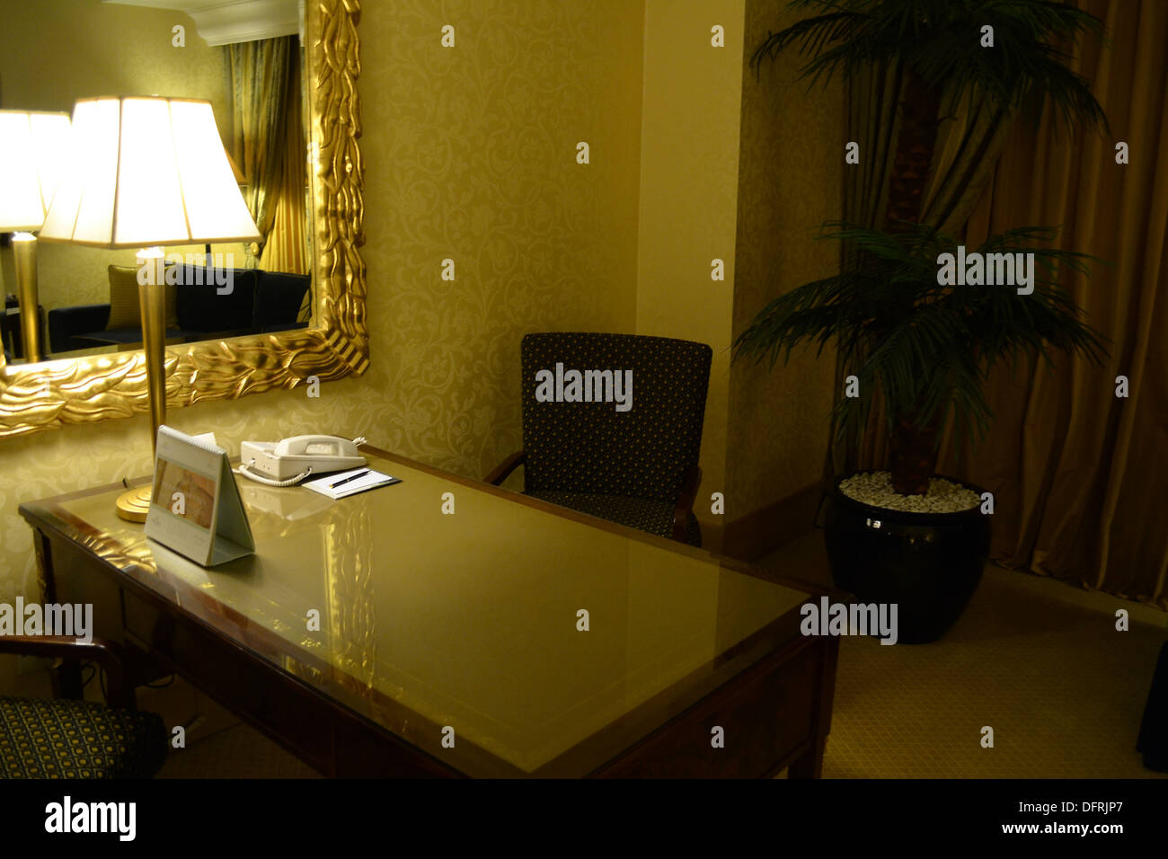 writing desk with lamp in hotel room Stock Photo Alamy