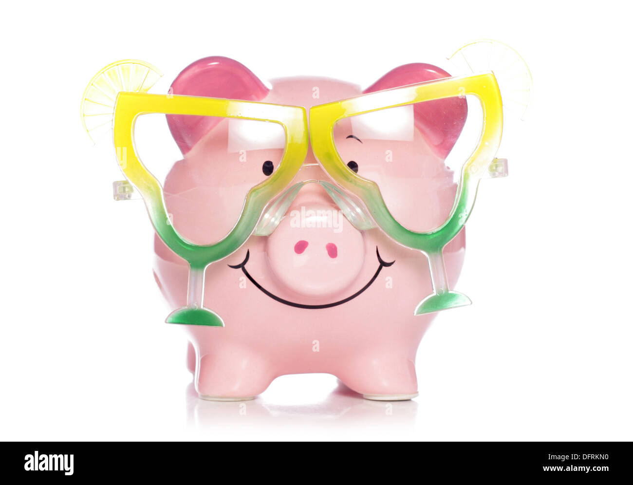 Piggy bank wearing party sunglasses cutout Stock Photo - Alamy