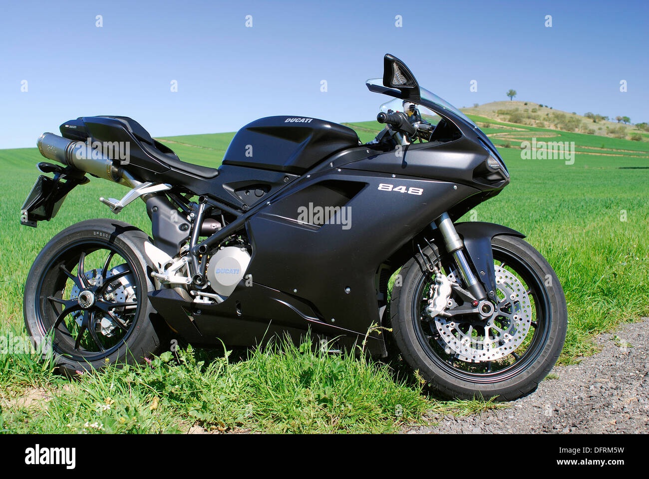 Motorcycle Ducati 848 in a field of Algete, Madrid, Spain Stock Photo -  Alamy