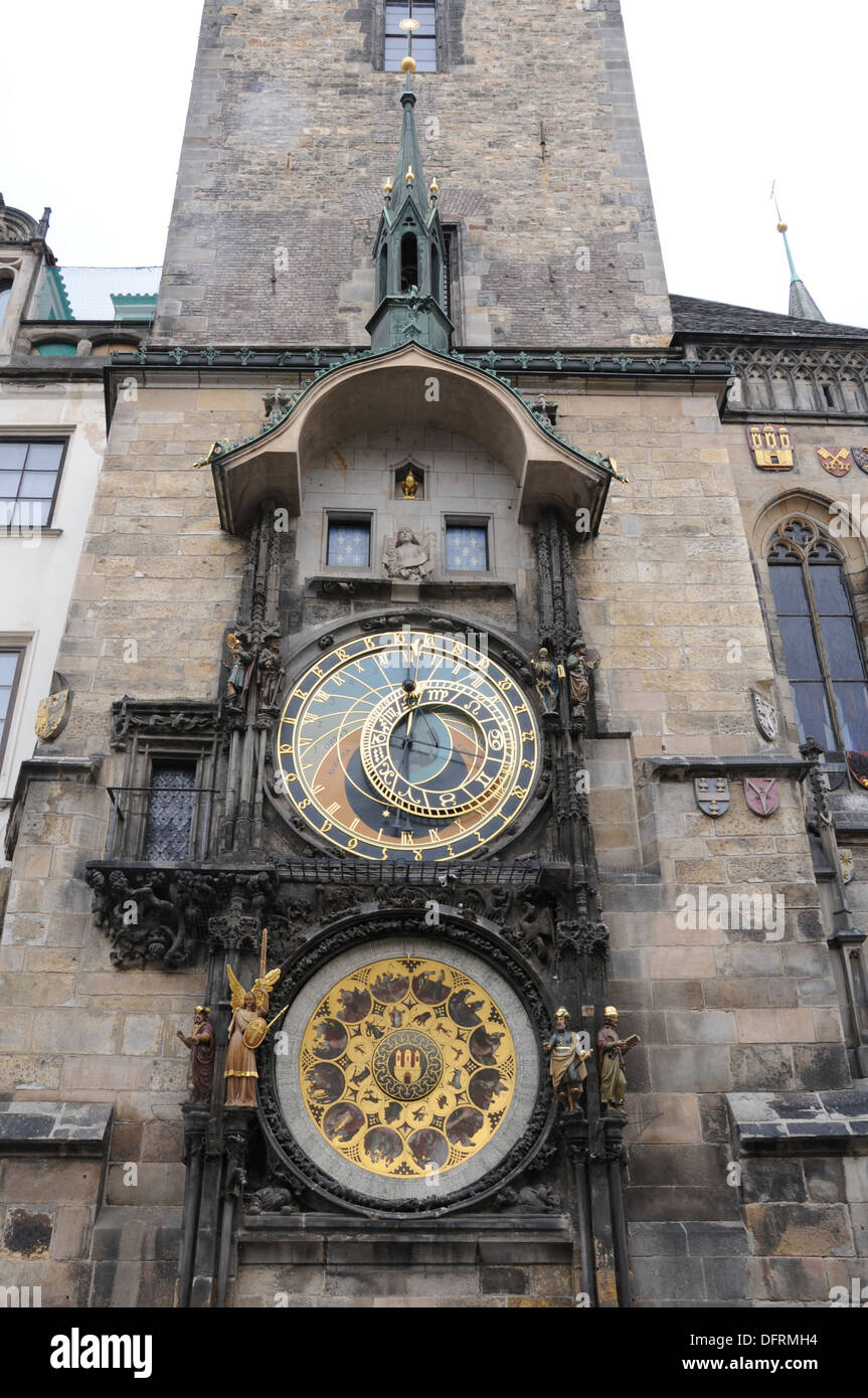 Astronomic Clock from the Early Fifteenth Century  Old Town’s Hall  Czech Republic  Prague  In the upper part when the clock Stock Photo