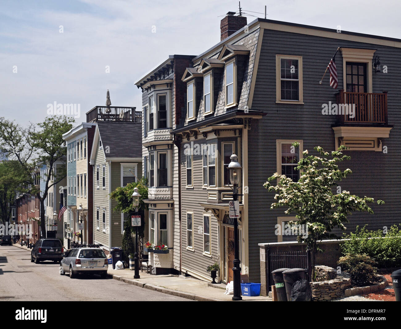 Residential area on a gaslight street in the Charlestown section of