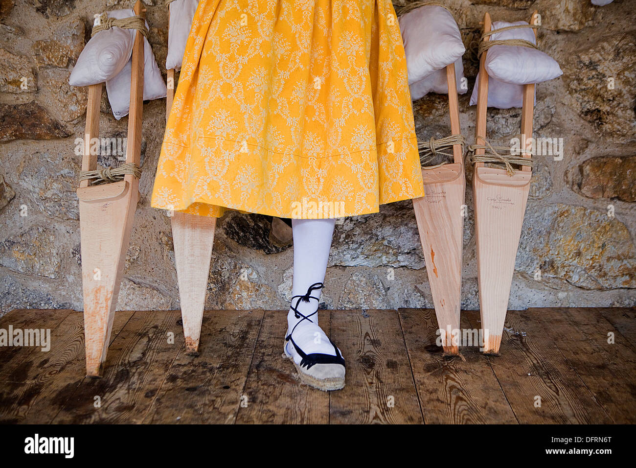 preparing 'Danza de los Zancos' folk dance, Anguiano, La Rioja, Spain Stock Photo