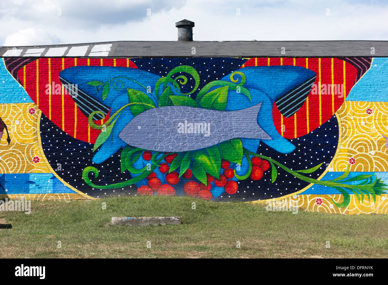Calm Consideration of Our Existence, detail of mural by Parris Stancell, West Philadelphia, Pennsylvania, USA Stock Photo