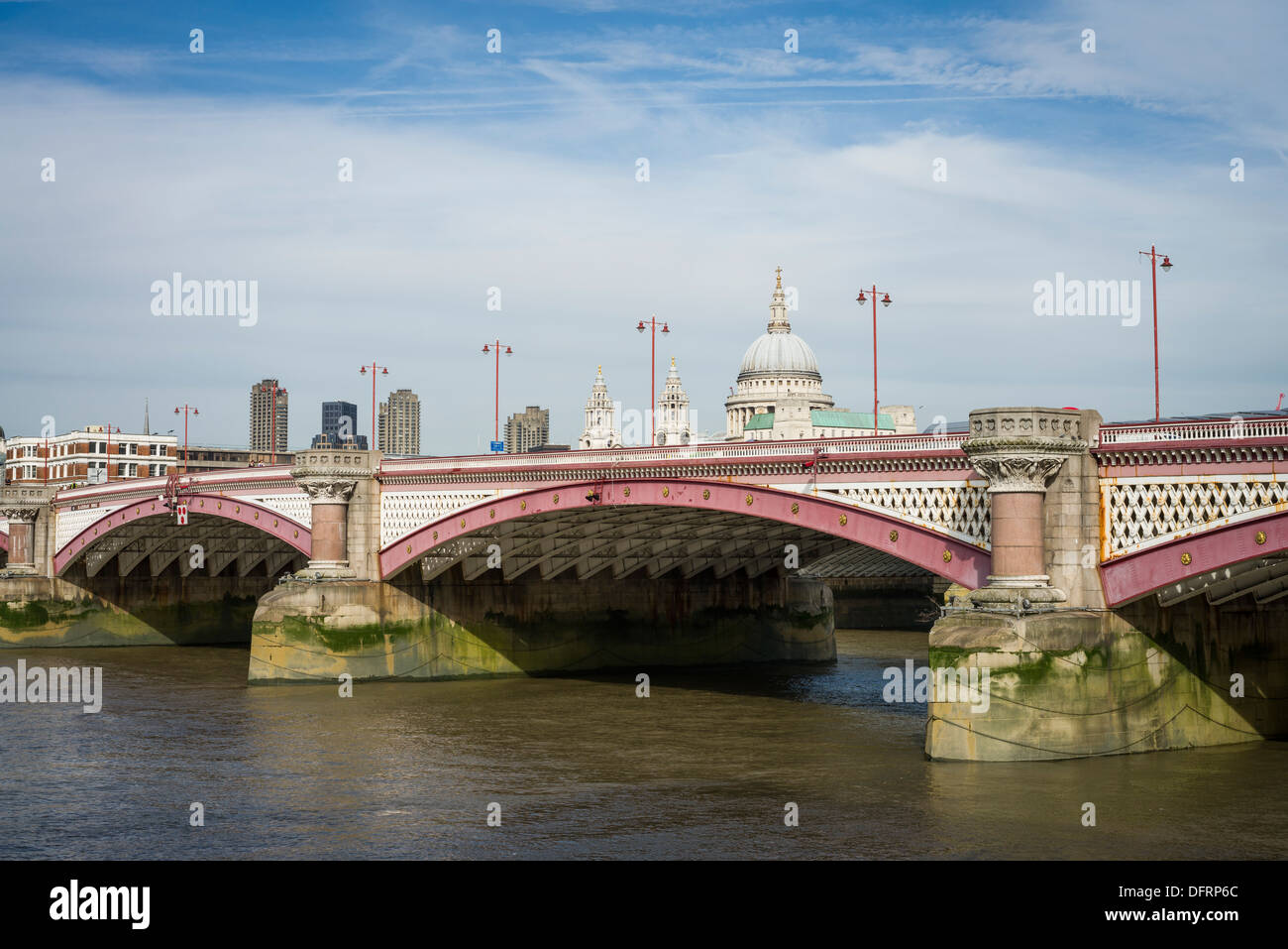 Blackfriars Bridge and St. Paul's Cathedral, the River Thames, City of London, UK Stock Photo