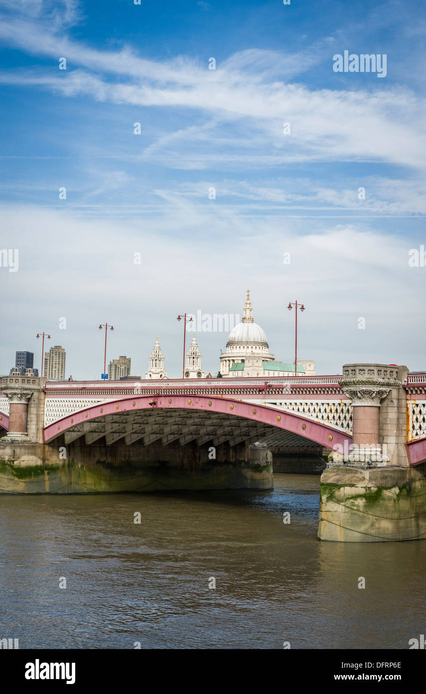 Blackfriars Bridge and St. Paul's Cathedral, the River Thames, City of London, UK Stock Photo
