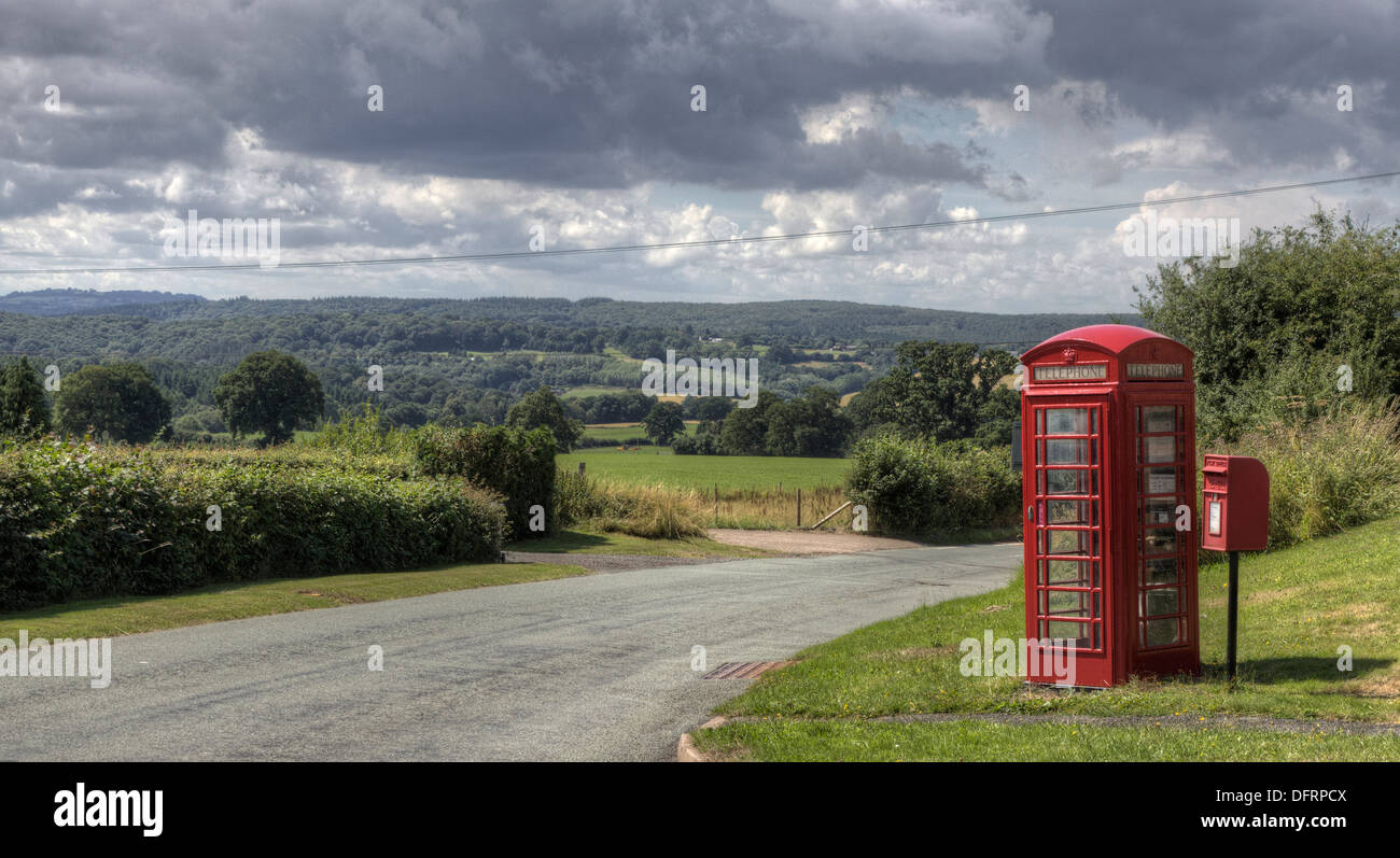 Old Telephone and Post Box in Arley, Worcestershire, United Kingdom. Stock Photo