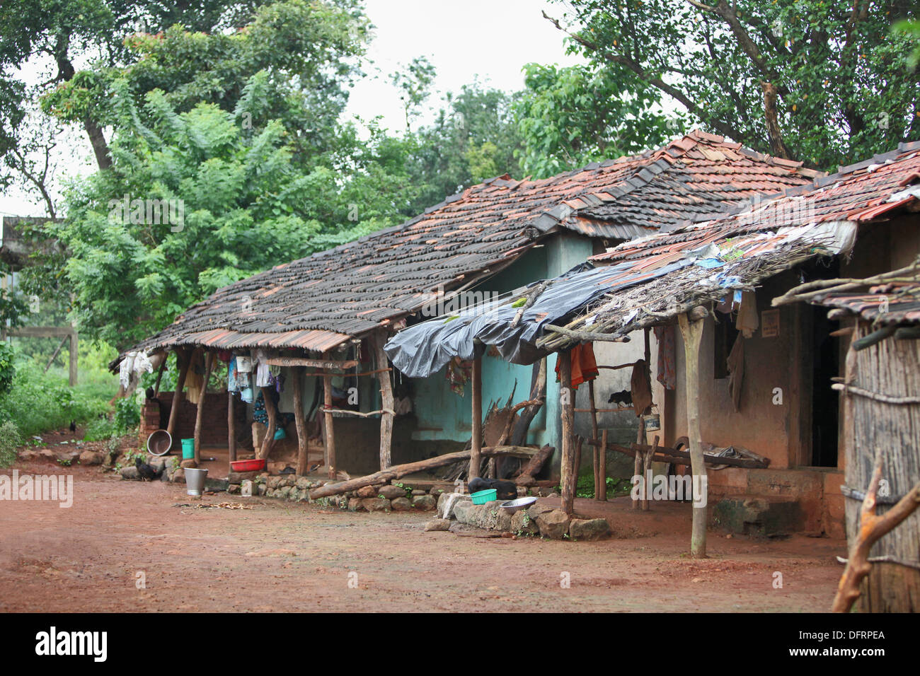 A view of a typical Katkari house, Maharashtra, India. Stock Photo