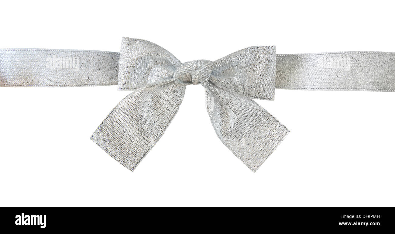 silver gift ribbon and bow with clipping path Stock Photo Alamy