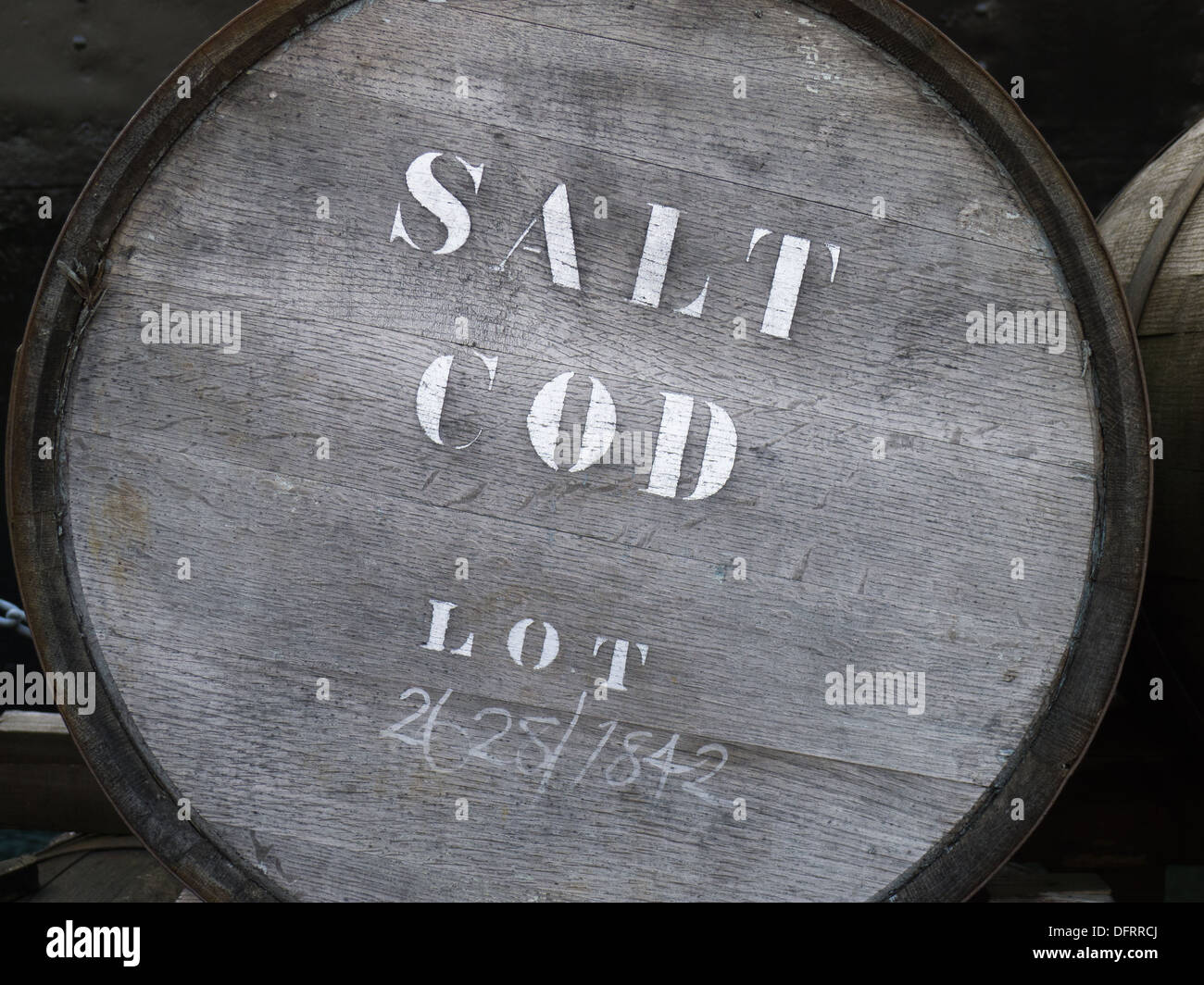 Barrel of salt cod Stock Photo