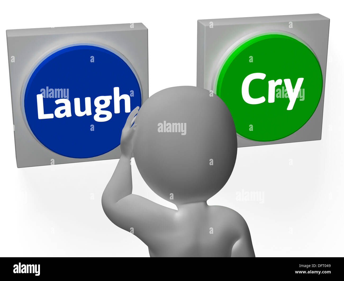 Laugh Cry Buttons Showing Sad Happy Or Laughter Stock Photo