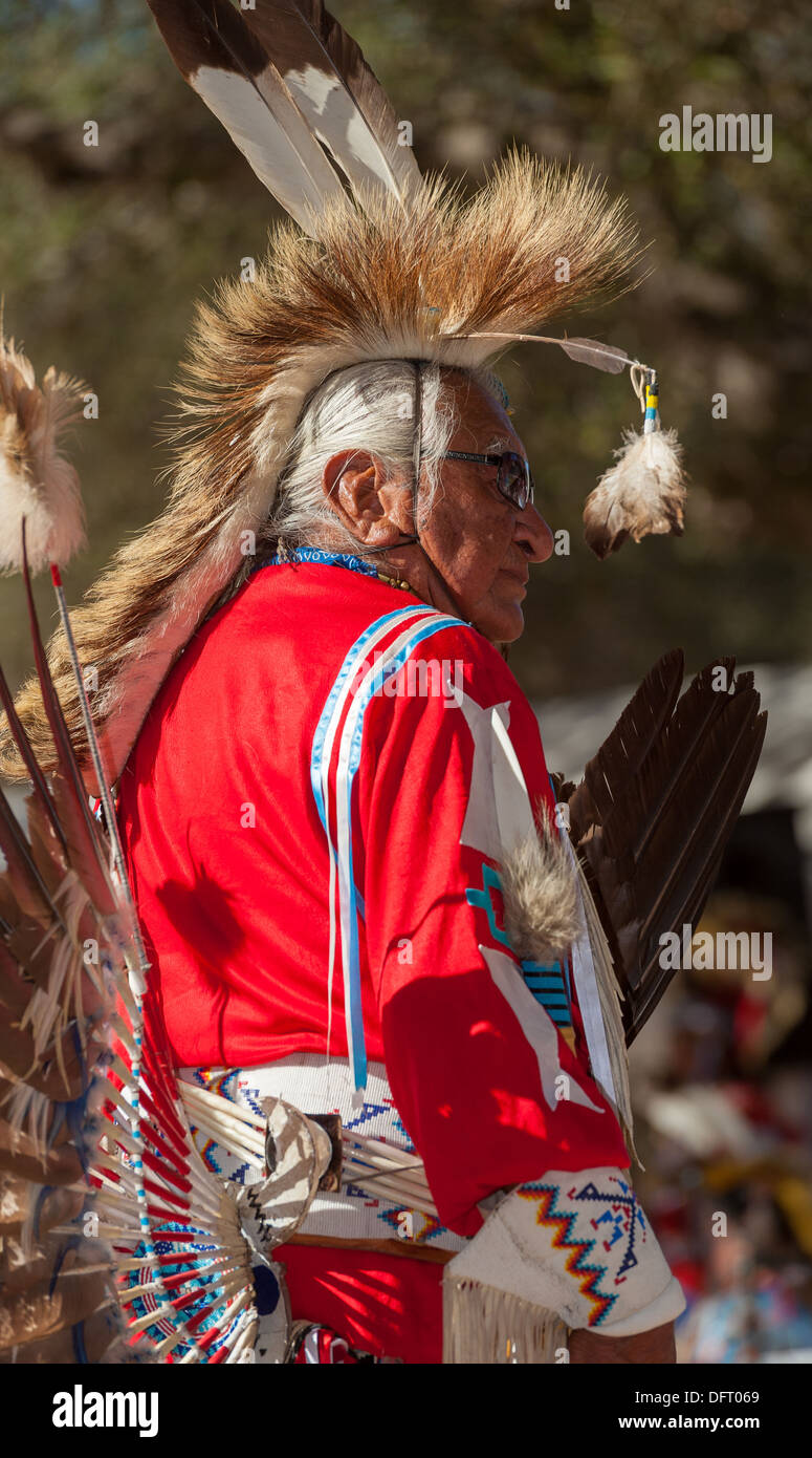 Chumash native American man, grass dancer, at the 2013 Tribal Pow Wow, Live Oak camp, Santa Ynez Valley, California Stock Photo