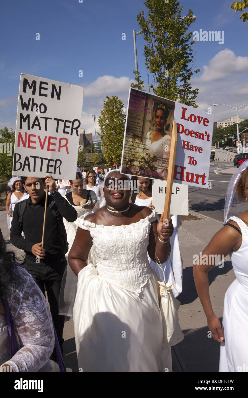 Annual Gladys Ricart and Victims of Domestic Violence Memorial Walk, known as 'The Brides March,' through the Bronx & Manhattan Stock Photo
