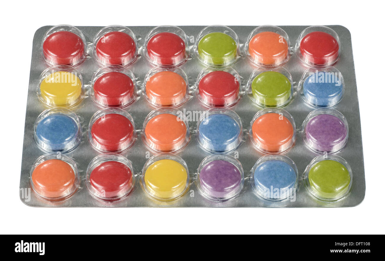 Colored pills in blister packaging Stock Photo