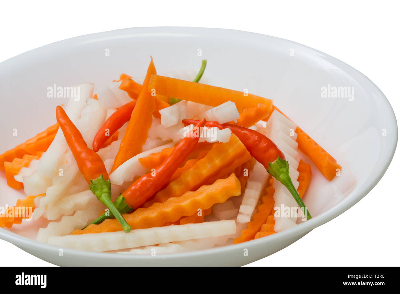 Delicious pickled daikon, carrot mixed with chilli hot pepper Stock Photo