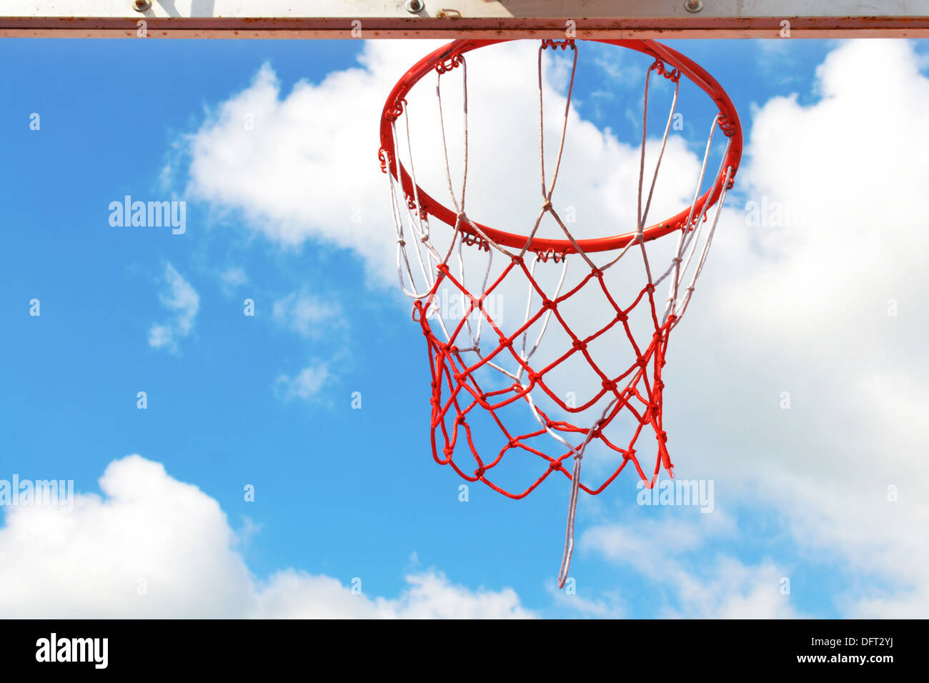 Basketball hoop in the blue sky Stock Photo