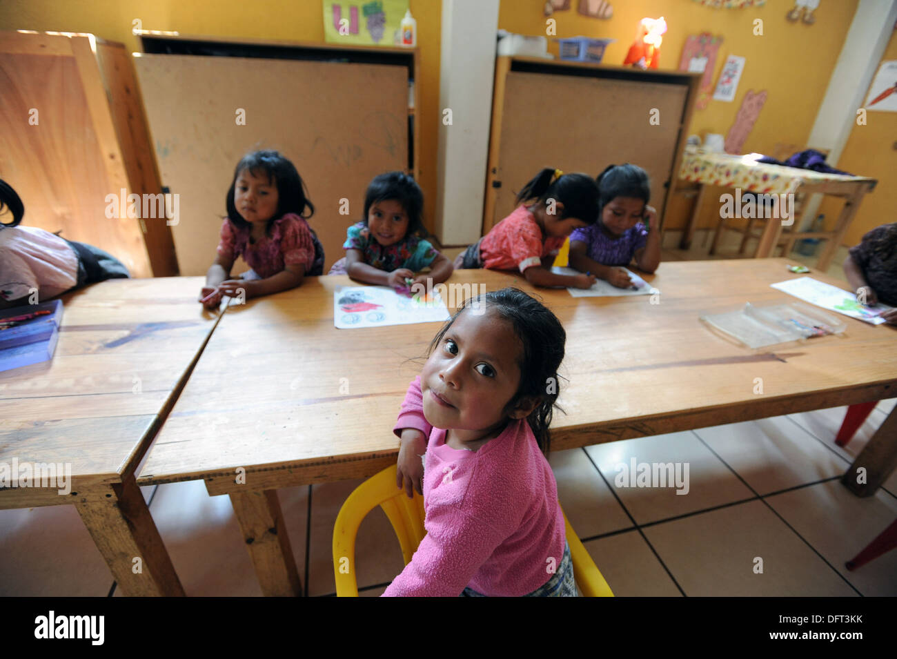 Guatemalan indigenous children at preschool in Tierra Linda, Sololam Guatemala. Stock Photo