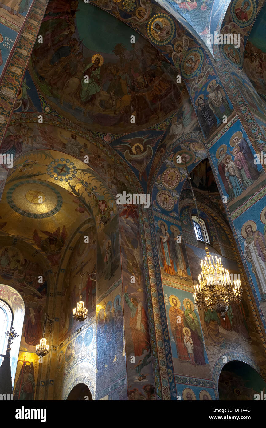 Interior, Church of the Savior on Spilled Blood, now a museum, Griboyedov Canal, Nevskiy Prospekt, St. Petersburg, Russia Stock Photo