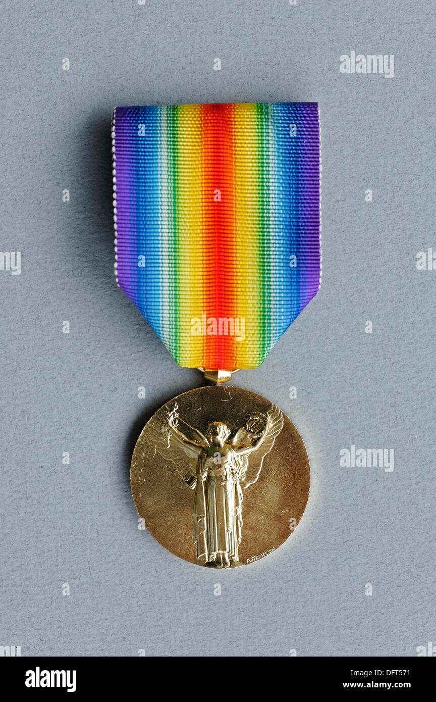 Médaille Interalliée 1914-1918. This medal commemorating the Allied World War I, known as the Victory Medal was created by Act Stock Photo