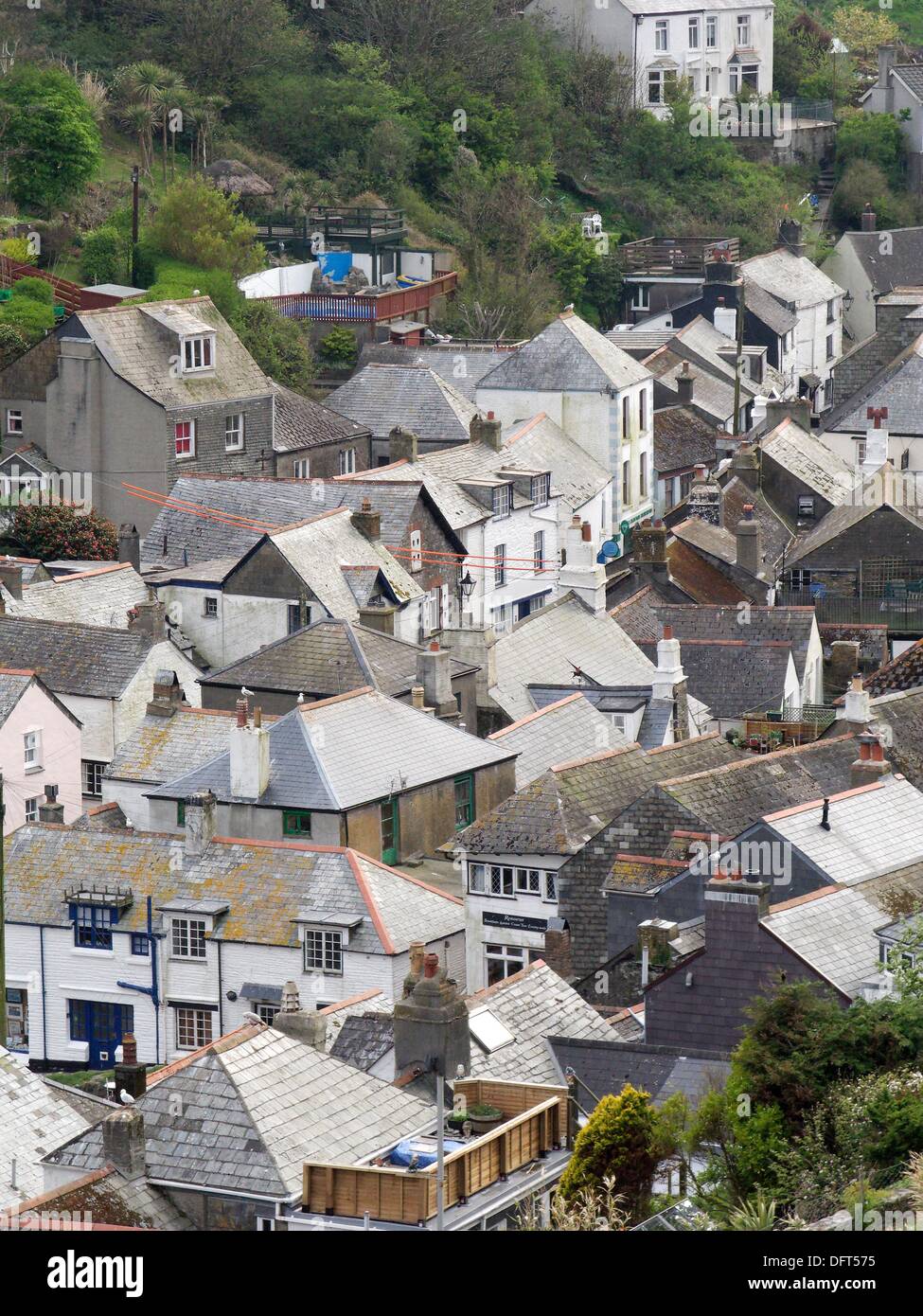 Polperro is a village and fishing port on the south-east. A fishing harbour surrounded by tightly packed old fishermen´s Stock Photo