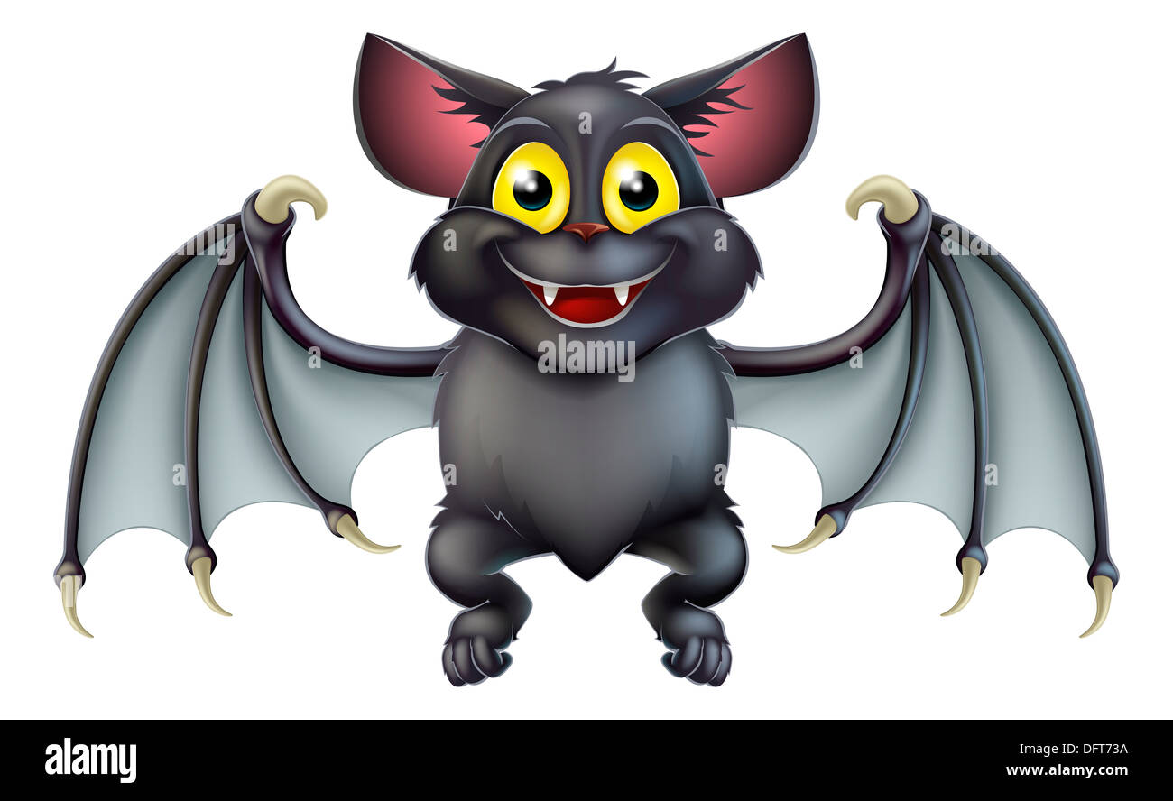 An illustration of a cute happy cartoon Halloween bat character Stock Photo