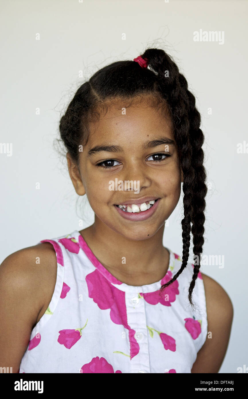 10 Year Old Biracial Girl Smiling Stock Photo 61385874 Alamy